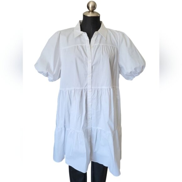 Zara Flounce Mini Dress Tiered Baby Doll Puff Sleeve Sz XL - Picture 5 of 13